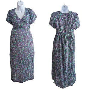 NWT Vintage Y2K MIMI MATERNITY 100% Silk Paisley Purple Green Maxi Dress Size M